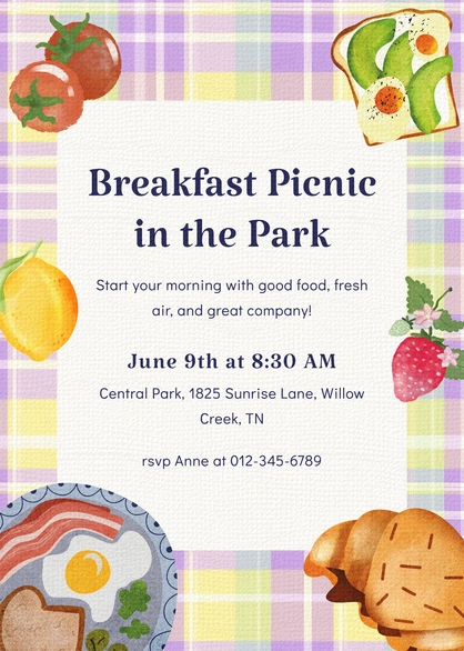 Invitation to a breakfast picnic event