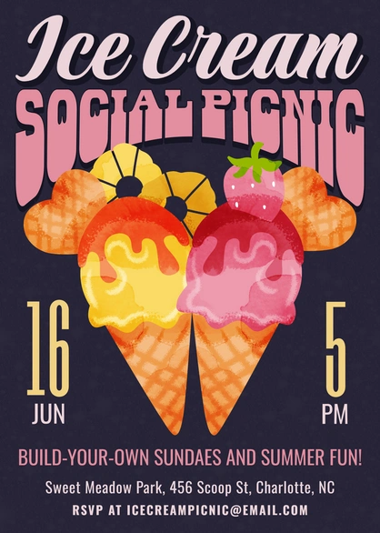 Ice Cream Social Picnic Invitation