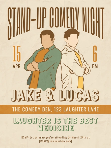 Promotional poster for a stand-up comedy event featuring Jake & Lucas.