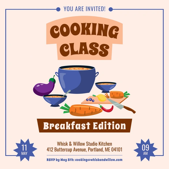 Invitation for a breakfast-themed cooking class