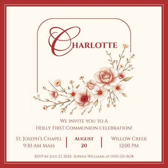 First Communion Invitation for Charlotte