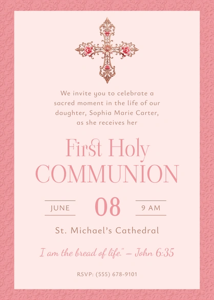First Holy Communion Invitation for a religious ceremony