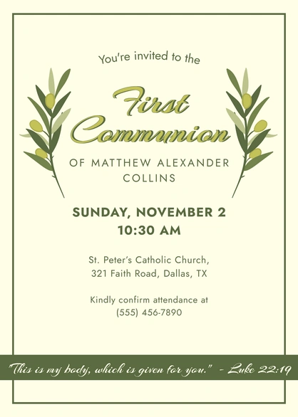Invitation to First Communion