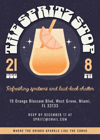 Invitation for a social event featuring spritzers