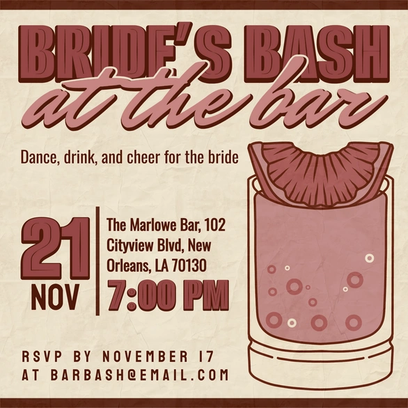 Invitation to a bride's party at a bar