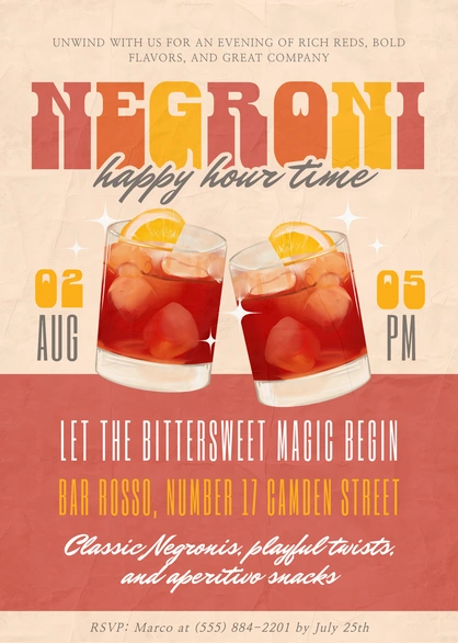 Inviting guests to a Negroni happy hour event
