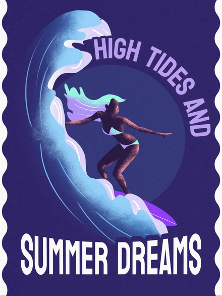 Illustration of a person surfing a wave