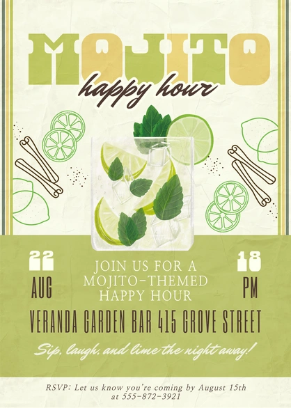 Mojito-themed happy hour invitation