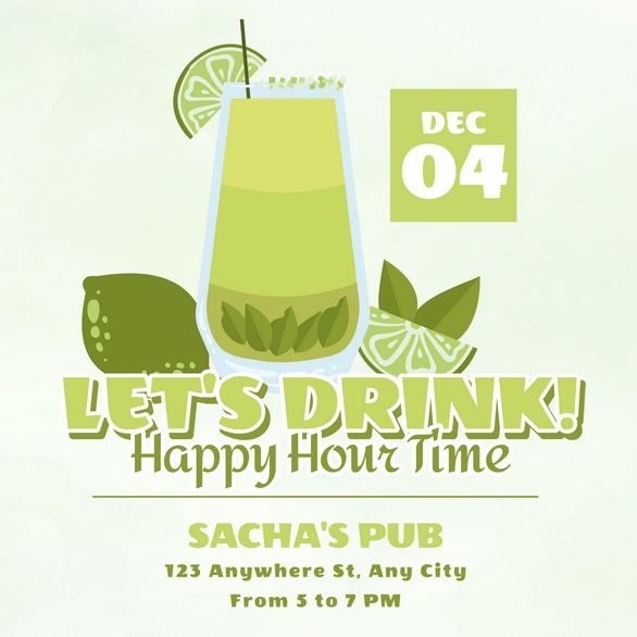 Promotion of a happy hour event at Sacha's Pub