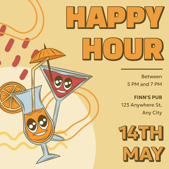 Promotional poster for a happy hour event