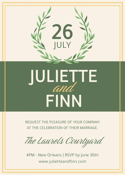 Wedding Invitation for Juliette and Finn