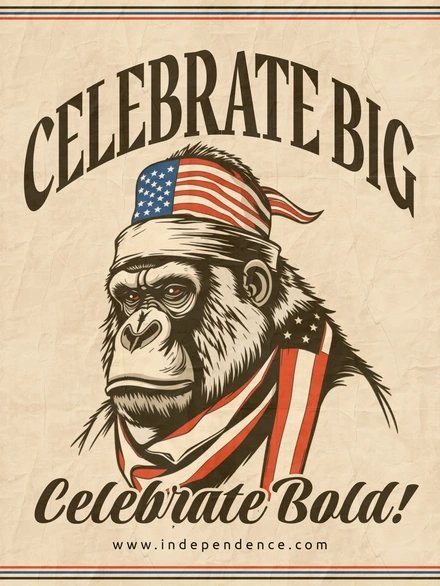 Patriotic Gorilla with American Flag