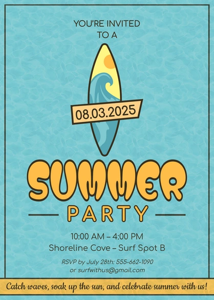 Invitation to a summer party at the beach.