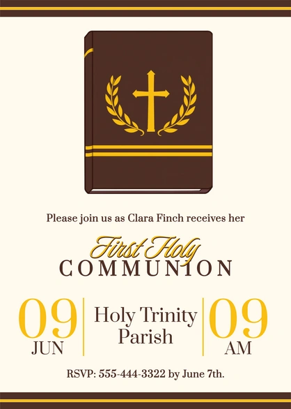 First Holy Communion Invitation for Clara Finch