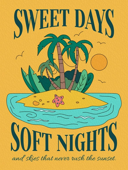 Tropical Island with Sunset Illustration