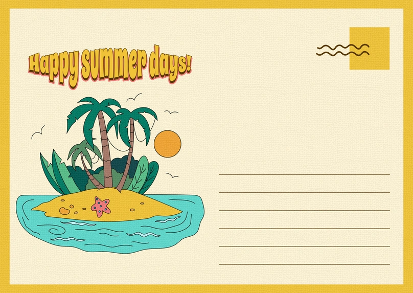 Summer vacation depiction on a postcard