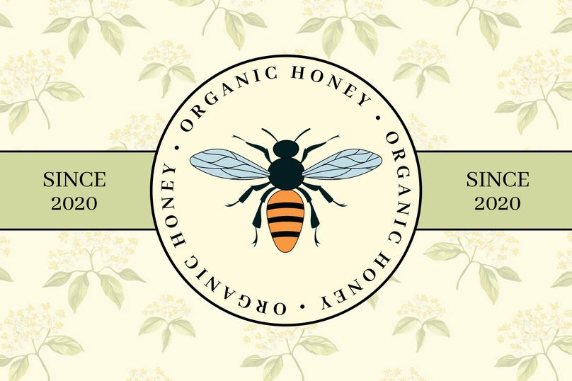 Bee illustration with text 'Organic Honey'