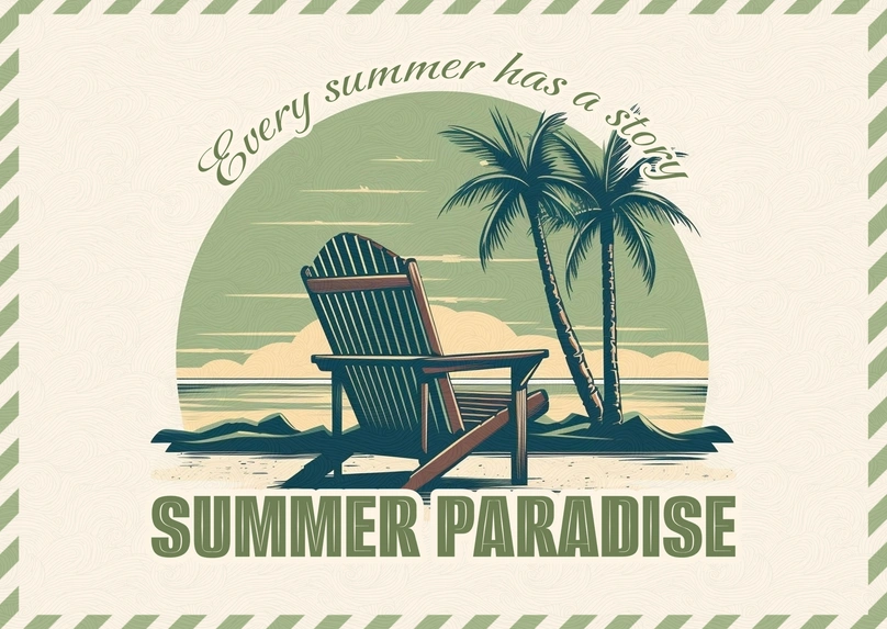 Beach Scene with Palm Trees and a Chair