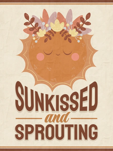 Illustrated sun with floral elements