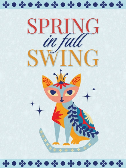 Seasonal illustration featuring a stylized cat