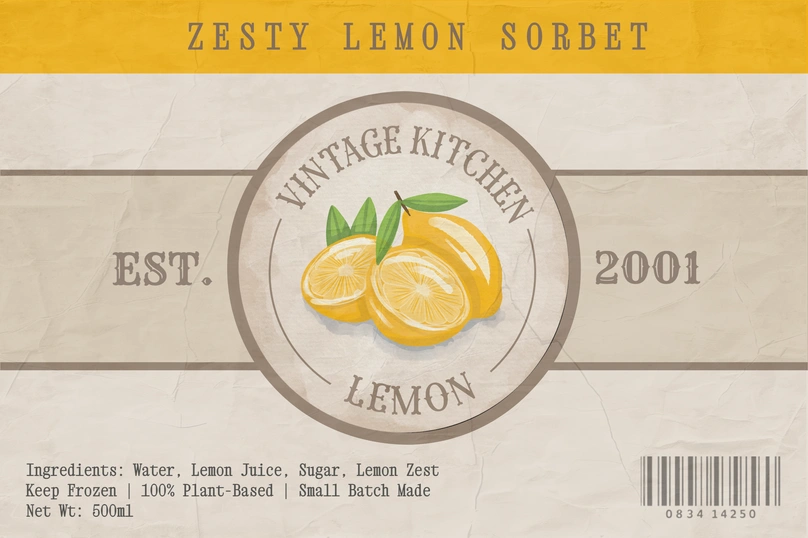 Lemon sorbet product label