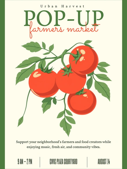Promotion of a pop-up farmers market event.