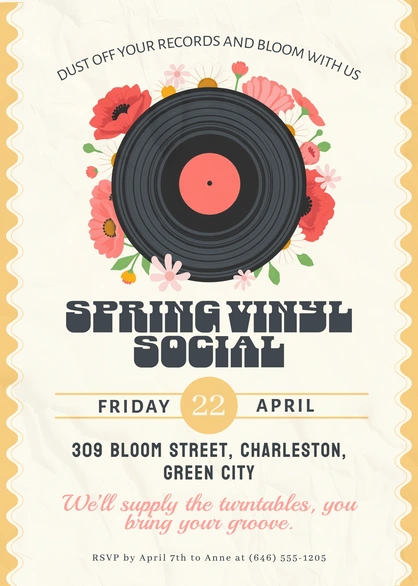 Spring Vinyl Party Invitation