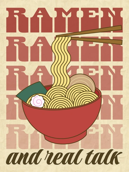 Ramen dish with typography