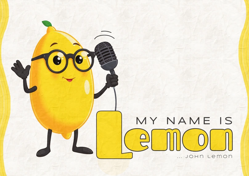 A lemon character speaking into a microphone
