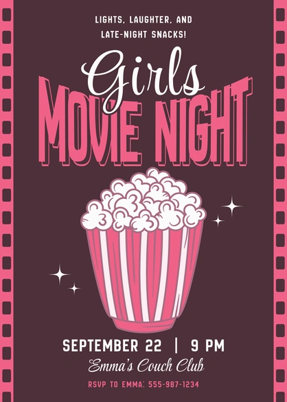 Movie night invitation for girls