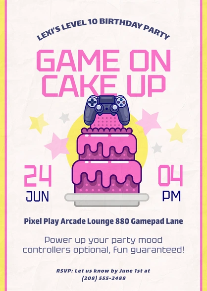 Birthday invitation for a gaming-themed party