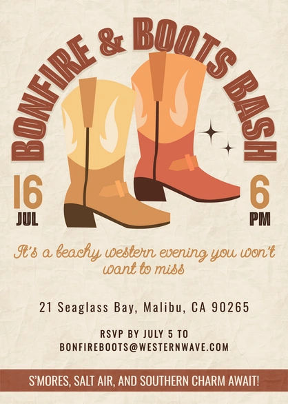 Bonfire & Boots Bash Event Invitation