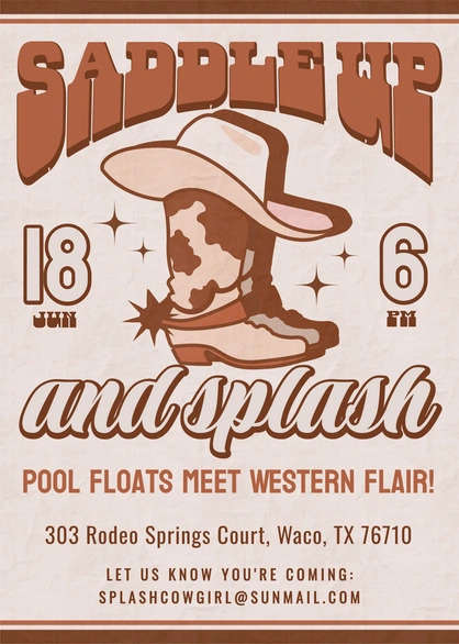 Western-themed pool party invitation