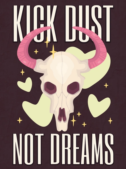 Skull with horns and motivational text