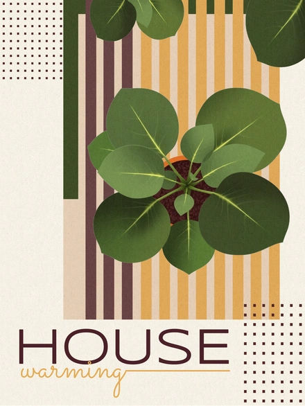 Invitation for a housewarming event featuring a plant design