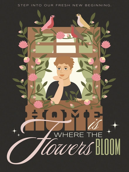 Illustration of a person surrounded by flowers