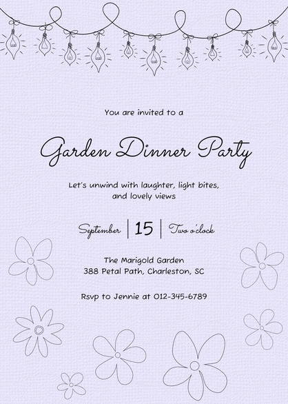 Invitation for a garden dinner party