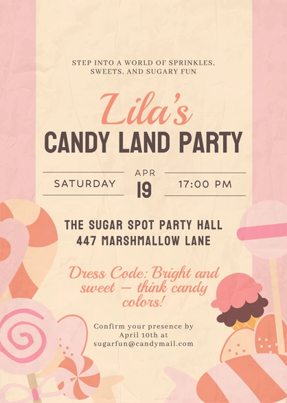 Invitation to a Candy Land themed party