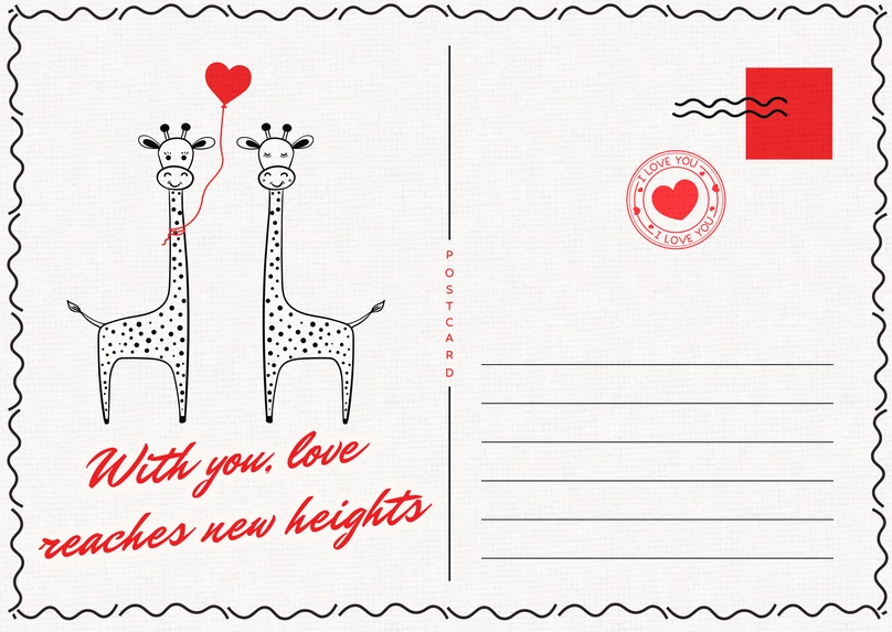 Giraffes holding a heart balloon