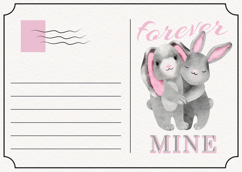 Two bunnies embracing with text 'Forever Mine'.