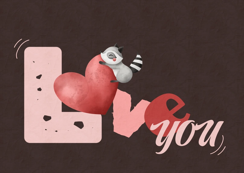 A raccoon hugging a heart
