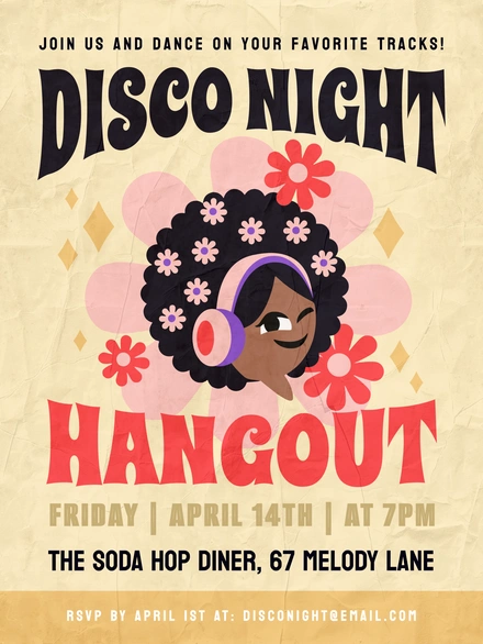 Disco night event invitation