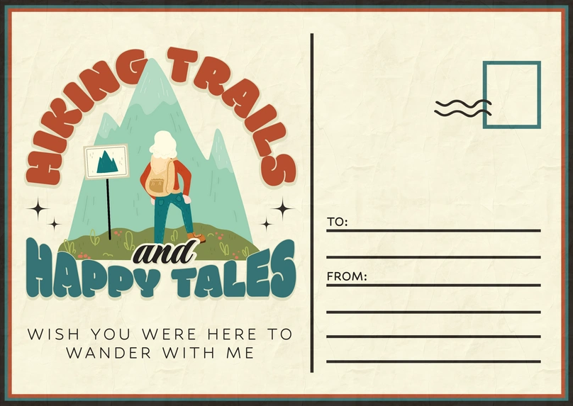 Postcard featuring a hiking theme