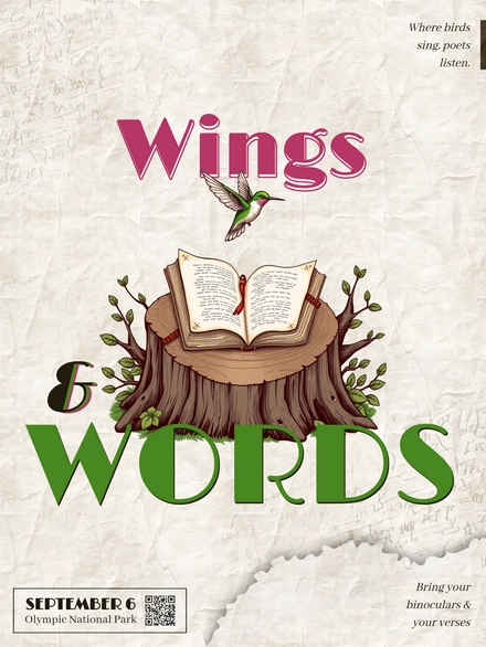 Promotional poster for an event combining birdwatching and poetry.