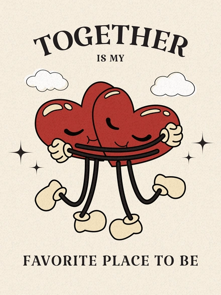 Two hearts embracing with text