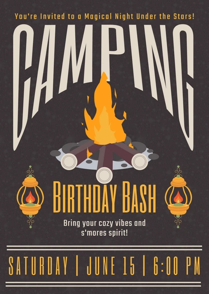 Camping-themed birthday invitation