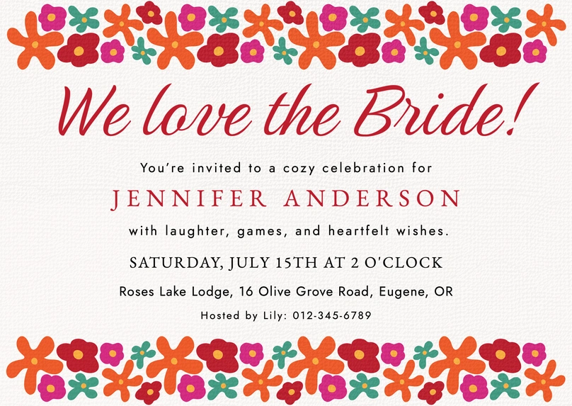 Invitation for a bridal celebration event