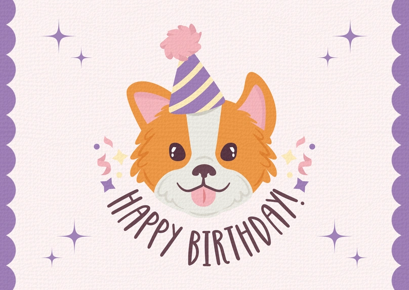 Birthday Greeting Card with Dog Illustration