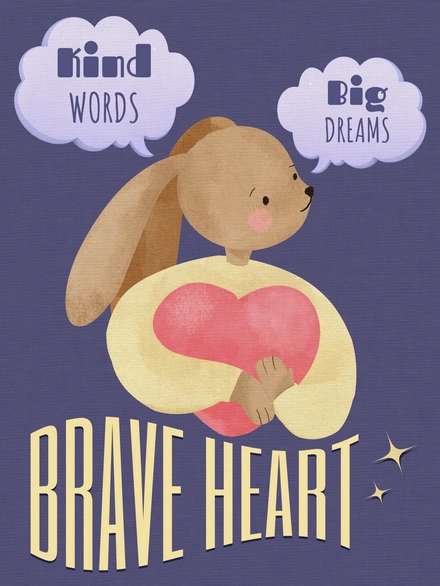 Motivational poster featuring an illustrated rabbit holding a heart.