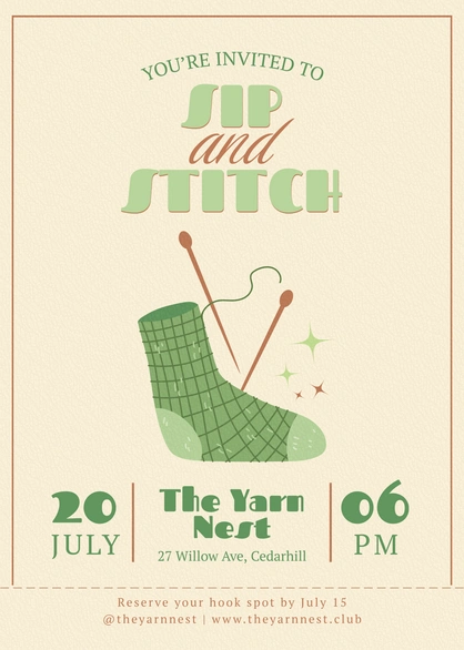Sip and Stitch Event Invitation